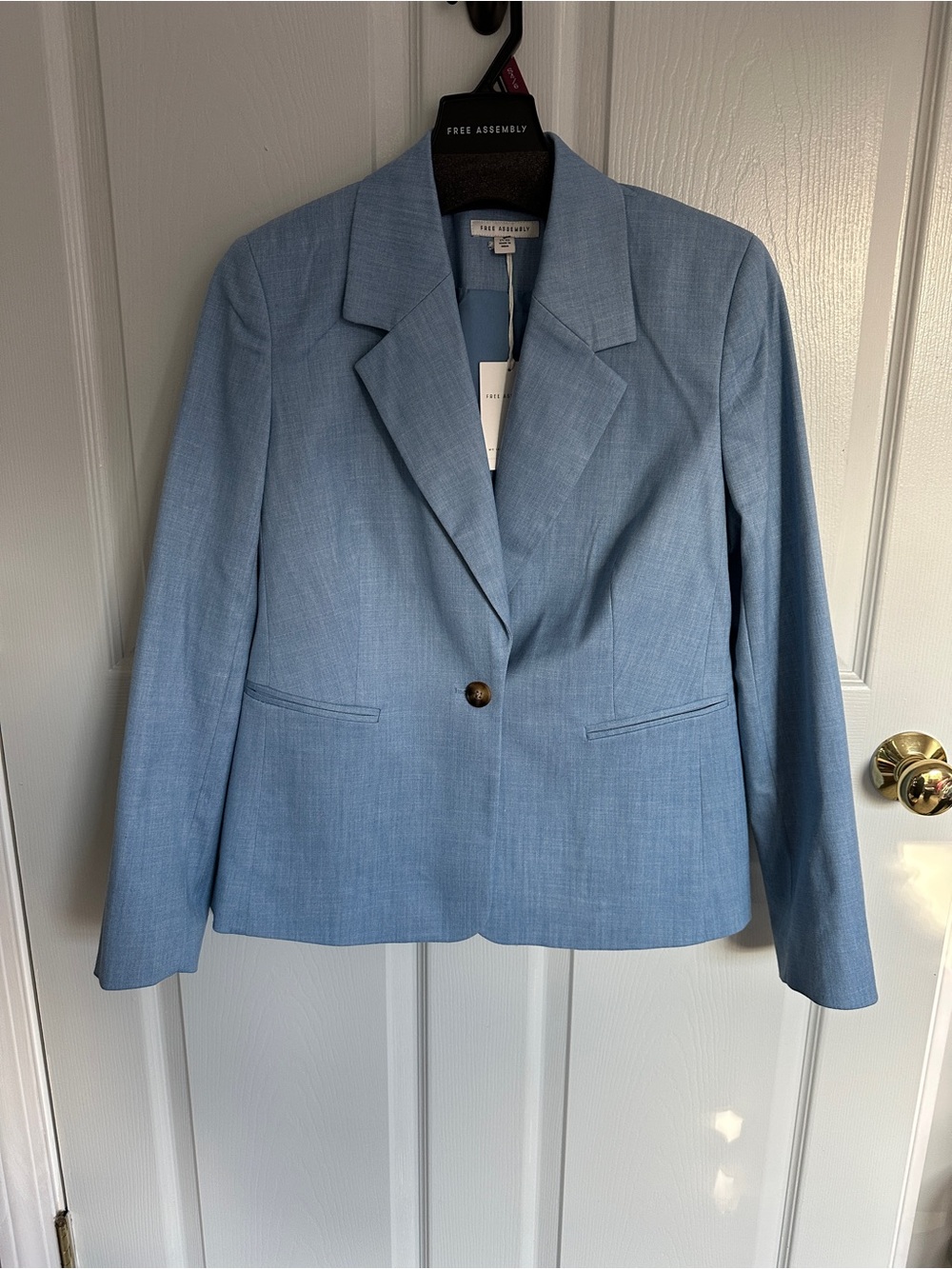 Sky Blue Single-Button Linen Blend Tailored Blazer